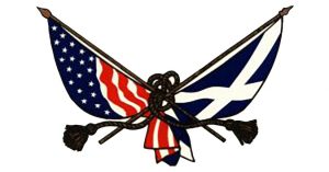 Logo of Scottish Heritage USA: an American flag knotted together with a Scottish flag