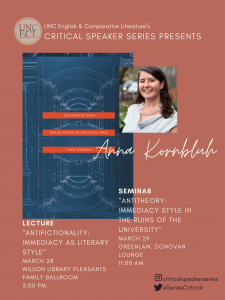 Event poster for Critical Speakers Series Anna Lornbluh