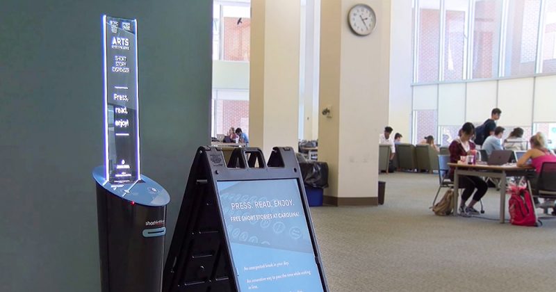 Photo of a short story dispenser on UNC's campus.