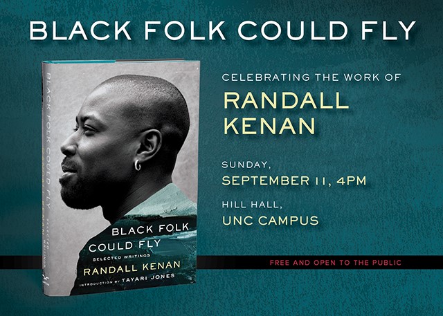 A flyer featuring a copy of Black Fold Could Fly, with a young Randall Kenan's profile.